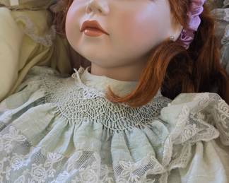 Porcelain Doll with Red Hair and Blue Dress