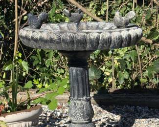 Cast Stone Bird Bath with Bird Finials, Fluted Rim