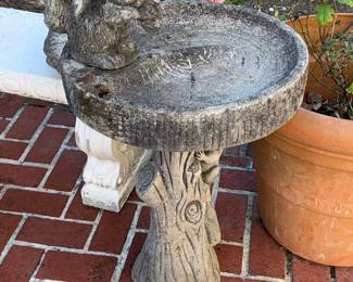 Cast Stone Squirrel Bird Bath with Tree Trunk Pedestal