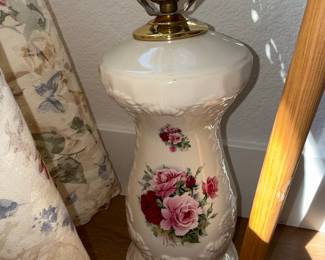 Vintage Hand-Painted Porcelain Rose Lamp