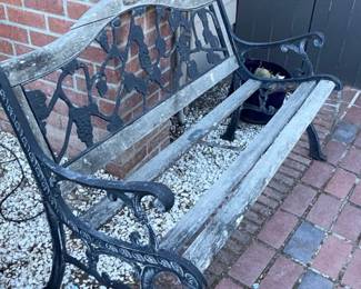 Regalia Cast Iron and Wood Garden Bench with Grapevine Motif