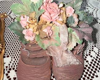 Vintage Ceramic Ballet Slippers with Floral Arrangement