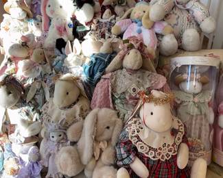 Collection of Vintage "Bunnies By The Bay" and "Miss Rose Rabbit" Stuffed Bunnies