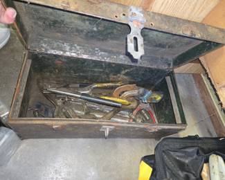 Vintage Metal Toolbox with Assorted Tools