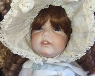 Porcelain Doll with Lace Dress and Bonnet