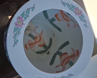 Set of Three Vintage Chinese Porcelain Fish Bowls with Floral and Goldfish Motifs