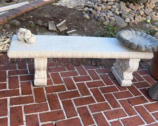Cast Stone Garden Bench with Bird Bath Top