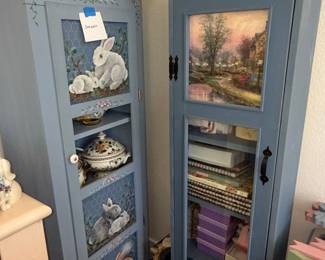 Hand-Painted Bunny and Floral Motif Cabinet