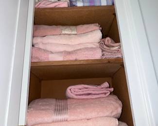 Pink Cotton Towels and Linens with Floral and Striped Bedding