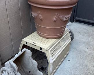 Terracotta Planter with Floral Swag and Rolled Rim