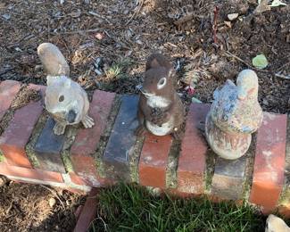 Collection of Garden Figurines: Two Squirrels and One Bird