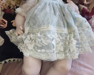 Porcelain Doll with Lace Dress and Bonnet