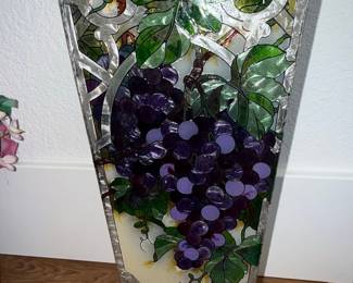 Amia Studios Hand-Painted Stained Glass Vase with Grapes Motif