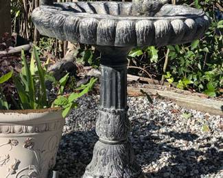 Cast Stone Bird Bath with Bird Figurines
