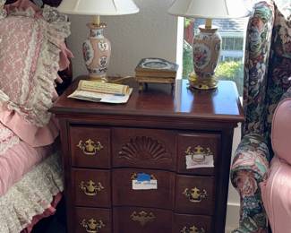 Vintage Georgian Style Cherry Nightstand with Carved Fan Detail