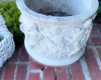 Cast Stone Planter with Bas-Relief Cherubs