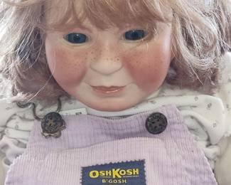 Porcelain Doll in OshKosh B'gosh Overalls