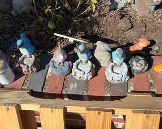 Assorted Garden Statuary Collection: Rabbits, Squirrels, Gnomes, Angels, and Girl on Pedestal