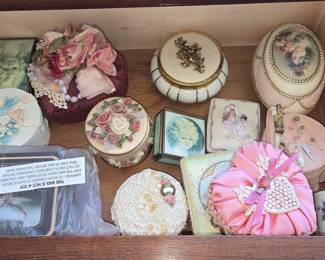 Assorted Decorative Trinket Boxes and Figurines, including Limoges-style pieces