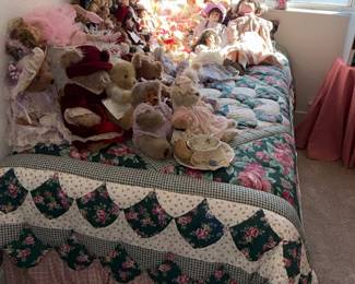 Collection of Porcelain Dolls and Teddy Bears