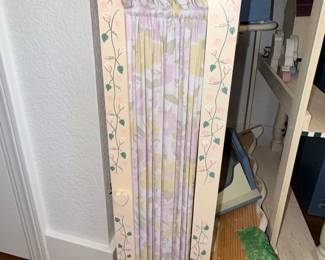 Hand-Painted Floral Wood Crate with Curtains