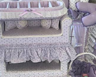 Victorian Style Doll Cradle with Accessories