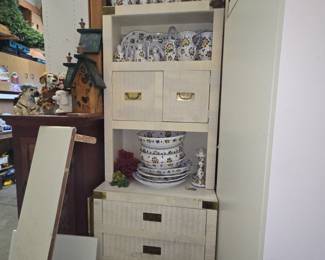 Wicker-Style Dresser with Floral Ceramic Decor