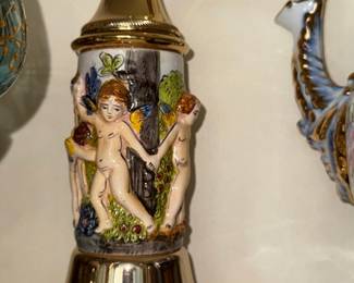 Capodimonte Porcelain Figural Music Box Spice Grinder with Cherubs