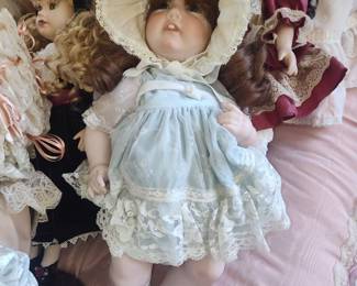 Porcelain Doll with Lace Dress and Bonnet