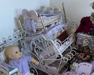 Victorian-style Doll Pram with Doll and Nursery Set Accents