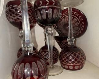 Ruby Red Cut Crystal Wine Glasses - Nachtmann Traube Pattern