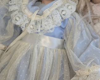 Porcelain Doll with Blonde Hair and Blue Dress