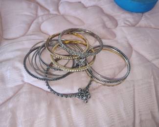 Set of Mixed Metal Bangles with Rhinestones and Charms