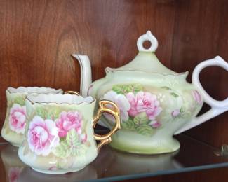 Lefton Heritage Green Hand Painted Tea Set