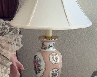 Vintage Porcelain Table Lamp with Floral Motif