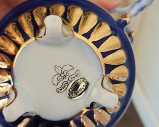 Limoges Cobalt Blue Floral Teacups and Saucers