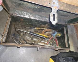 Vintage Metal Toolbox with Assorted Tools