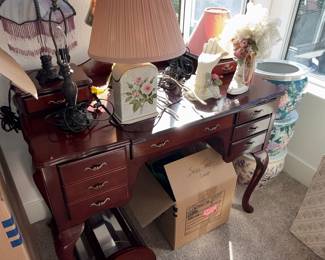 Vintage Cherry Wood Vanity Desk with Mirror