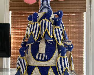 African Beaded Headdress, Signed painted outsider art Angel