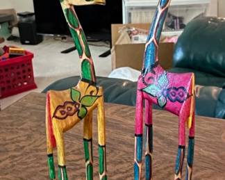HandCarved Painted Wooden Giraffe Figurines Set of   Folk Art Style