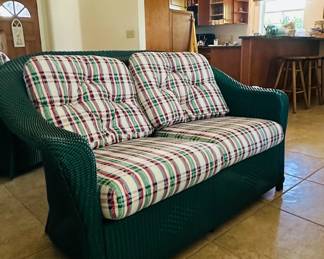 Lloyd Flanders Reflections Wicker Loveseat with Plaid Cushions