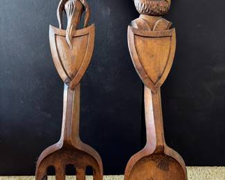 181 vintage30carvedwoodenforkandspoon