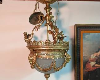Antique French Empire Style Gilt Bronze and Frosted Glass Chandelier