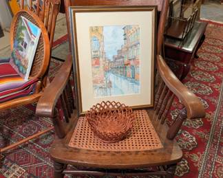 Golden Oak Press Back Armchair with Cane Seat