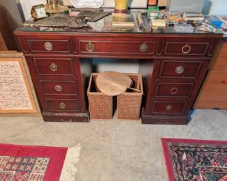Victorian Style Mahogany Twin Pedestal Writing Desk