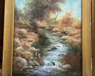One of many original paintings. This one includes a waterfall.
