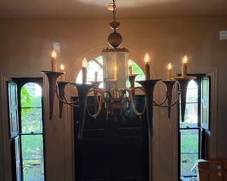French Large Antique Copper and Mirror Chandelier