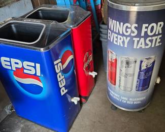 Rolling Pepsi, Coke & Red Bull Store Display Coolers - Great for Picnics & Pool Parties!