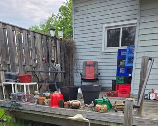 Lots of Planters & Pots; Plastic Crates; Bird Feeders & Yard Art