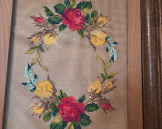 Framed Hand stitched floral  piece.